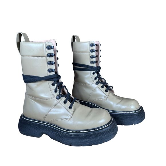 Bottega Veneta The Bounce Lace Up Mid Calf Combat Boots Allspice Tan Size 39 - Picture 1 of 14